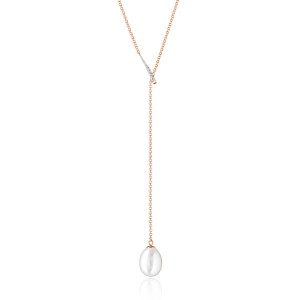 Colier argint placat cu aur roz cu perla naturala alba si cristale DiAmanti SK24233GN_W-G (Argint 925‰ 3,7 g.)